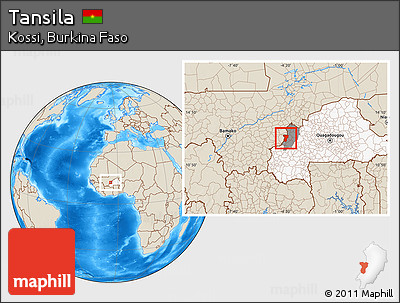 Shaded Relief Location Map of Tansila, highlighted country, highlighted parent region