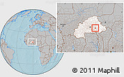 Gray Location Map of Koupela, highlighted country, within the entire country, hill shading