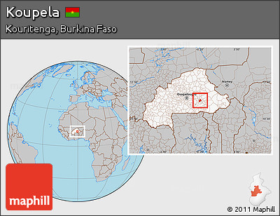 Gray Location Map of Koupela, highlighted country