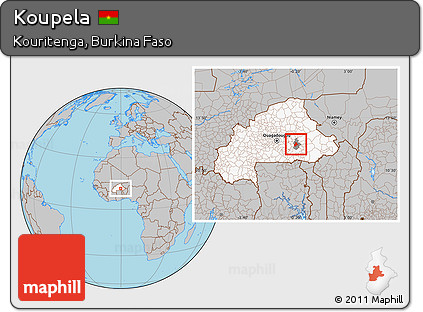 Gray Location Map of Koupela, highlighted country, highlighted parent region