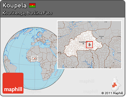 Gray Location Map of Koupela, highlighted country, highlighted parent region