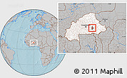 Gray Location Map of Koupela, highlighted country, highlighted parent region, hill shading