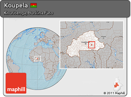 Gray Location Map of Koupela, highlighted country, hill shading