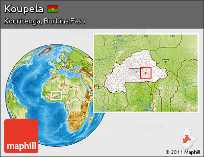 Physical Location Map of Koupela, highlighted country
