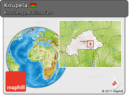 Physical Location Map of Koupela, highlighted country, highlighted parent region