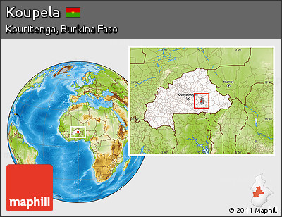 Physical Location Map of Koupela, highlighted country, highlighted parent region