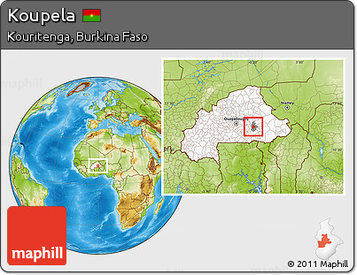 Physical Location Map of Koupela, highlighted country, highlighted parent region