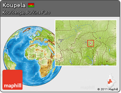 Physical Location Map of Koupela, highlighted parent region, within the entire country