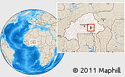 Shaded Relief Location Map of Koupela, highlighted country, highlighted parent region