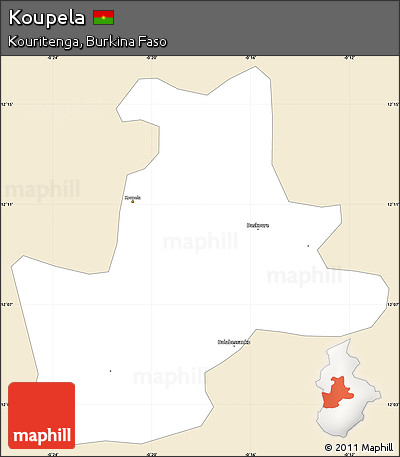 Classic Style Simple Map of Koupela, single color outside