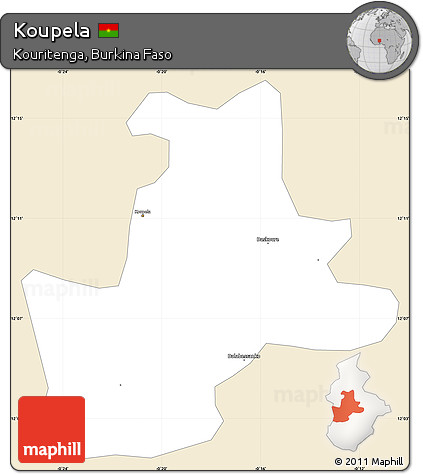Classic Style Simple Map of Koupela, single color outside