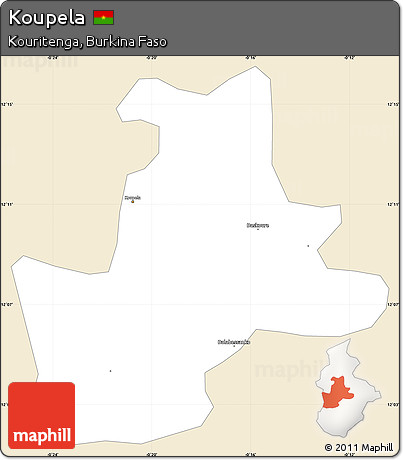 Classic Style Simple Map of Koupela, single color outside