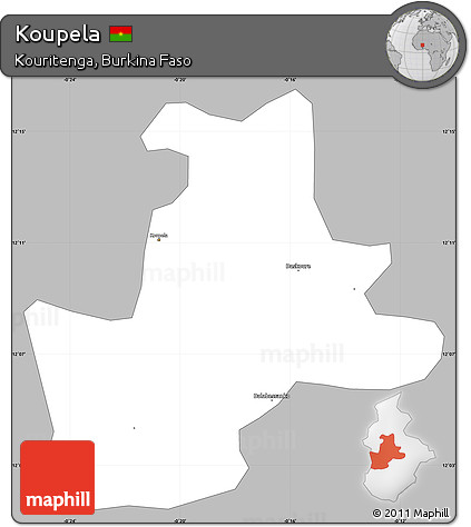 Gray Simple Map of Koupela, single color outside