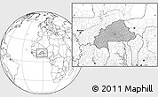 Gray Location Map of Burkina Faso, blank outside, hill shading inside