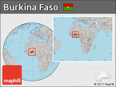 Gray Location Map of Burkina Faso, within the entire continent