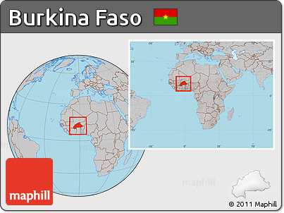 Gray Location Map of Burkina Faso, within the entire continent