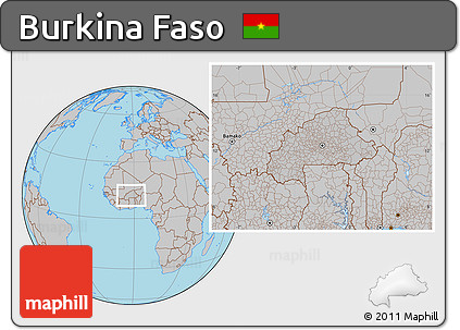Gray Location Map of Burkina Faso, hill shading inside