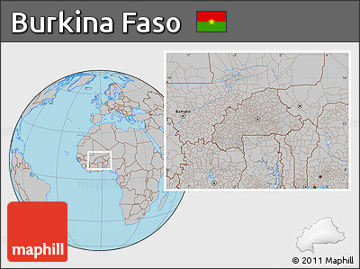 Gray Location Map of Burkina Faso, hill shading inside