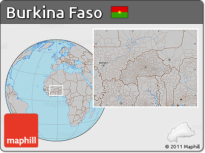 Gray Location Map of Burkina Faso, hill shading inside