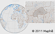 Gray Location Map of Burkina Faso, lighten, desaturated, hill shading