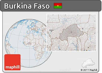 Gray Location Map of Burkina Faso, lighten, semi-desaturated