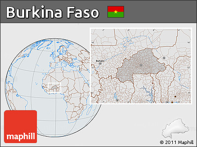 Gray Location Map of Burkina Faso, lighten, semi-desaturated