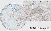 Gray Location Map of Burkina Faso, lighten, semi-desaturated, hill shading