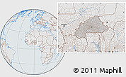 Gray Location Map of Burkina Faso, lighten, semi-desaturated