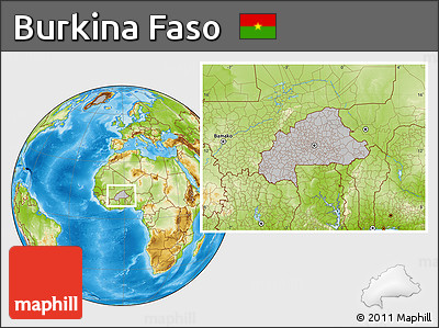 Gray Location Map of Burkina Faso, physical outside, hill shading