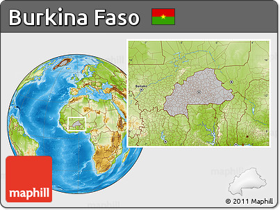 Gray Location Map of Burkina Faso, physical outside, hill shading