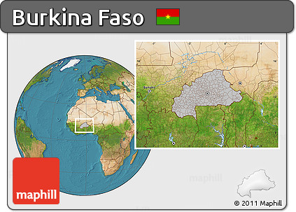 Gray Location Map of Burkina Faso, satellite outside, hill shading