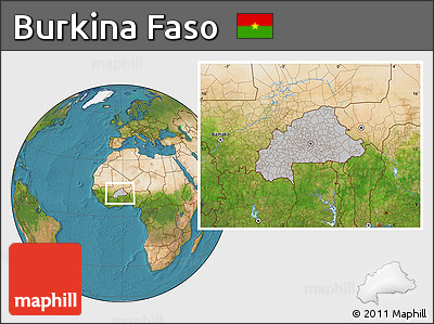 Gray Location Map of Burkina Faso, satellite outside, hill shading