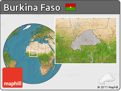 Gray Location Map of Burkina Faso, satellite outside, hill shading