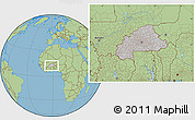 Gray Location Map of Burkina Faso, savanna style outside, hill shading inside