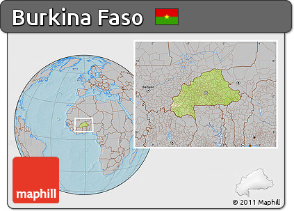 Physical Location Map of Burkina Faso, gray outside, hill shading