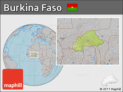 Physical Location Map of Burkina Faso, gray outside, hill shading