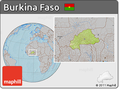 Physical Location Map of Burkina Faso, gray outside, hill shading