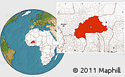 Satellite Location Map of Burkina Faso, highlighted continent