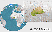 Satellite Location Map of Burkina Faso, lighten, desaturated, land only