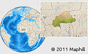 Satellite Location Map of Burkina Faso, shaded relief outside