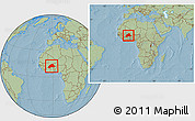 Savanna Style Location Map of Burkina Faso, within the entire continent, hill shading