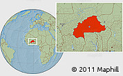 Savanna Style Location Map of Burkina Faso, hill shading