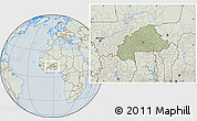 Savanna Style Location Map of Burkina Faso, lighten, hill shading