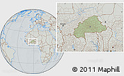 Savanna Style Location Map of Burkina Faso, lighten, semi-desaturated, hill shading