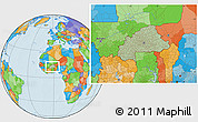 Savanna Style Location Map of Burkina Faso, political outside, hill shading