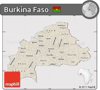 Shaded Relief Map of Burkina Faso, cropped outside