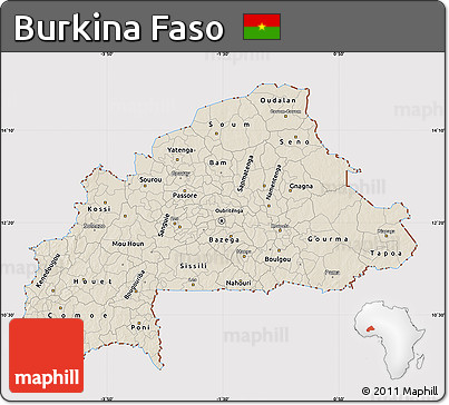 Shaded Relief Map of Burkina Faso, cropped outside