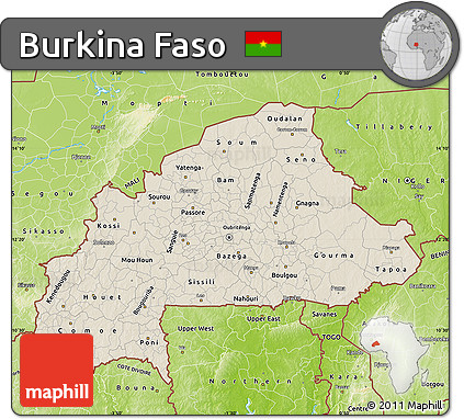 Shaded Relief Map of Burkina Faso, physical outside