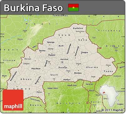 Shaded Relief Map of Burkina Faso, physical outside