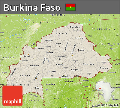 Shaded Relief Map of Burkina Faso, physical outside